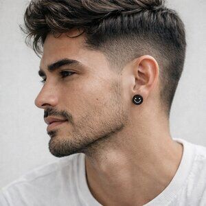 Smiley Face Round Stud Earrings Black One Size New